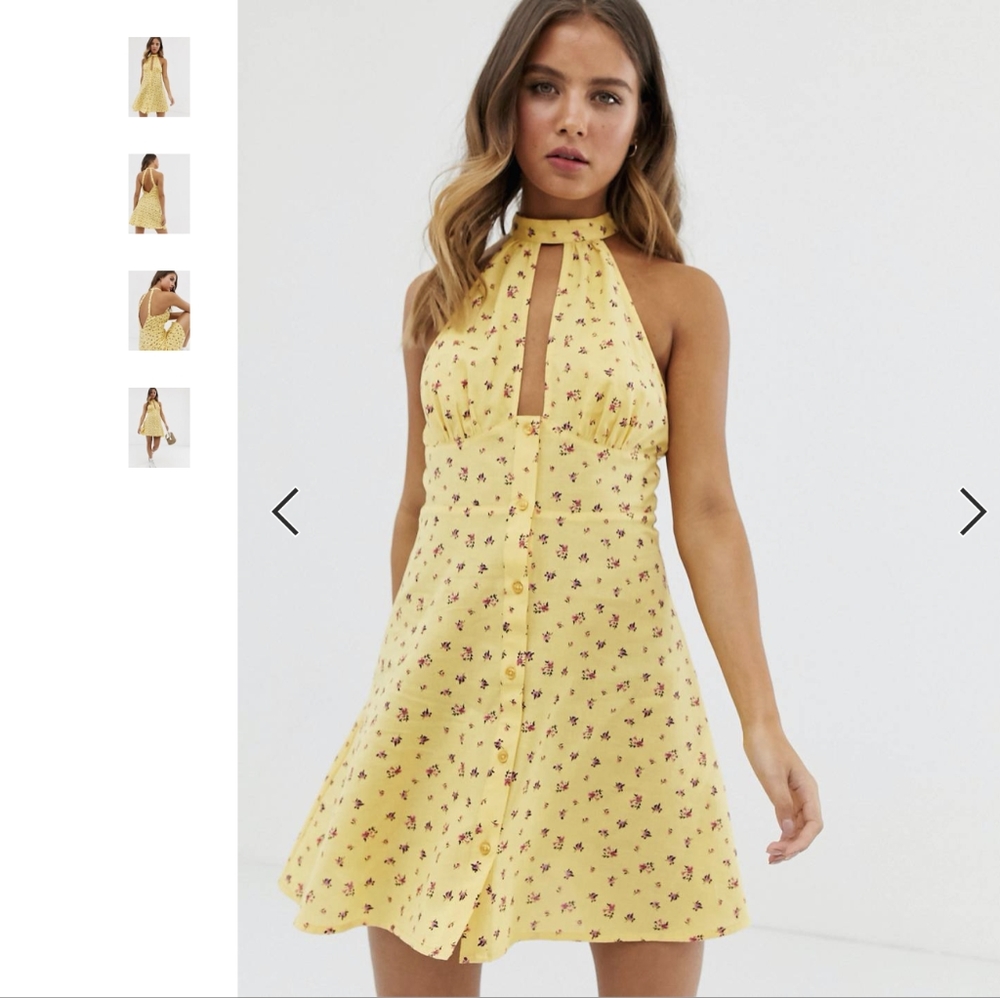 ASOS Design halter neck button through mini sundress in ditty floral print